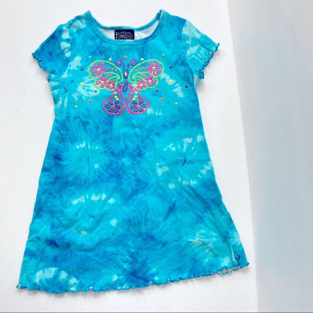 Girls Tie-Dye Turquoise Short Sleeve Dress